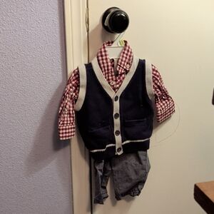 Kids Navy and Red Plaid Vest Set - Brand Unknown